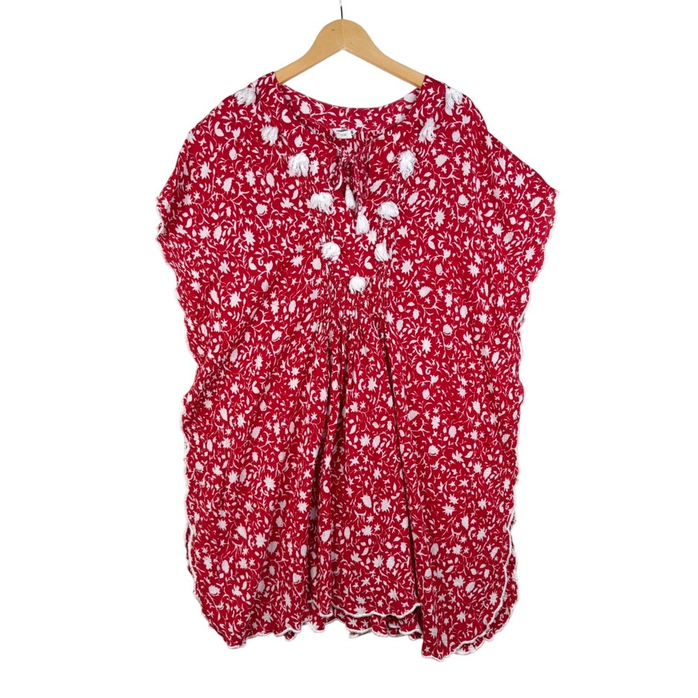 Club Monaco‎ Floral Tassel Detail Swim Coverup Dress size Medium/Large Red/White